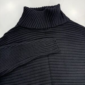 Tahari Cowl Neck Sweater Womens Medium Black Horizontal Ribbed Quiet‎ Luxury